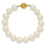 14k Polished 10-11mm Near-Round White Freshwater Cultured Pearl 7.5 inch Bracelet