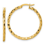 14k Polished 2.3 x 30mm Textured Tube Hoop Earrings