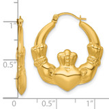 14k Polished 24.00mm Claddagh Hollow Hoop Earrings