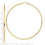 14k Polished 2x90mm Lightweight Round Tube Hoop Earrings