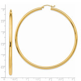 14k Polished 3x70mm Round Tube Hoop Earrings