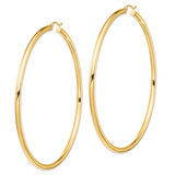 14k Polished 3x80mm Round Tube Hoop Earrings