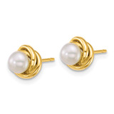 14k Polished 4-5mm Button White Freshwater Cultured Pearl Love Knot Post Earrings