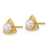 14k Polished 4-5mm Button White Freshwater Cultured Pearl Triangle Post Earrings