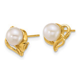 14k Polished 6-7mm Button White Freshwater Cultured Pearl Flower Post Earrings