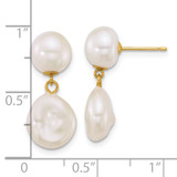 14k Polished 7-10mm Baroque White Freshwater Cultured Pearl Dangle Post Earrings