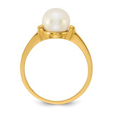 14k Polished 7-8mm Button White Freshwater Cultured Pearl Size 7 Ring