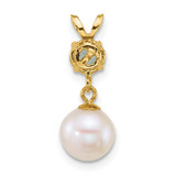 14k Polished 7-8mm Round White Freshwater Cultured Pearl Dangle and Blue Topaz Pendant