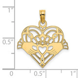 14K Polished and Beaded Claddagh In Heart Charm