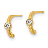 14k Polished and Beaded CZ C-Hoop Post Earrings