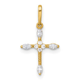 14k Polished and Beaded Fancy CZ Cross Charm / Pendant