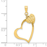 14K Polished and D/C Open and Puffed 3D Heart Pendant