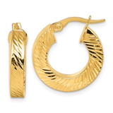 14K Polished and Diamond-cut 4.00mm x 18mm Square Tube Round Hoop Earrings