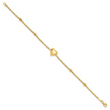 14k Polished and Diamond-cut Beaded Puffed Heart 7.75 inch Bracelet
