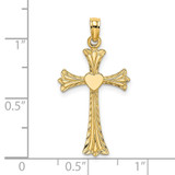 14K Polished and Engraved Cross W/ Heart Charm