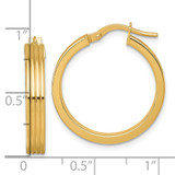 14k Polished and Grooved 4.00 x 24mm Tube Hoop Earrings
