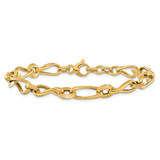 14K Polished and Grooved Fancy Twisted Link 8 inch Bracelet Plus 0.5 inch Extender