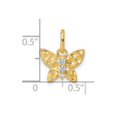 14K Polished and Hammered Diamond Butterfly Pendant
