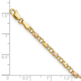 14k Polished and Satin Rose-plated X-and-Heart 10 inch Anklet
