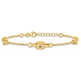 14K Polished and Textured 10.6mm Greek Key Etched Link 7.25 inch Bracelet Plus 1 inch Extender