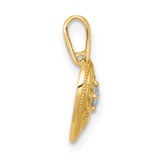 14k Polished and Textured CZ Floral Heart Charm / Pendant