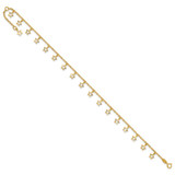 14k Polished and Textured Dangle Stars 9 inch Anklet Plus 1 inch Star Dangle Extender