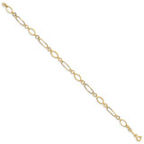 14k Polished and Textured Oval Link 7.25 inch Bracelet