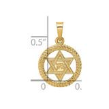 14k Polished and Textured Solid Star of David in Frame Pendant