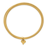 14K Polished and Textured with Dangle Heart 7-Strand 11.00mm Slip-on Round Bangle Bracelet - DB-249CA562-4656