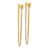 14k Polished and Twisted Bar w/Chain Post Earrings