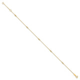 14K Polished Bezel-set CZ 5-Station 9 inch Anklet Plus 1 inch Extender