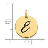 14k Polished Black Enamel Letter E Initial Disk Charm