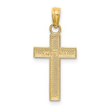 14K Polished Block Style Beaded Edge Cross Charm