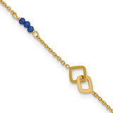 14k Polished Blue Spinel Beads and Squares 9 inch Anklet Plus 1 inch Extender