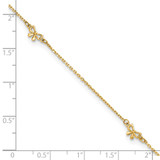 14k Polished Bows 4-station 9 inch Anklet Plus 1 inch Extender