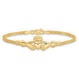 14K Polished Claddagh and Bismark Chain 7 inch Bracelet