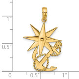 14K Polished Compass And Anchor with Rope Pendant