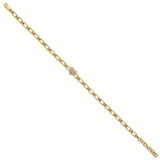 14K Polished Complete 1/6 carat Diamond Heart Cluster Fancy Link 7 inch Bracelet with 1 inch Extender