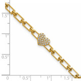 14K Polished Complete 1/6 carat Diamond Heart Cluster Fancy Link 7 inch Bracelet with 1 inch Extender