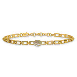 14K Polished Complete 1/8 carat Diamond Oval Cluster Fancy Link 7 inch Bracelet with 1 inch Extender