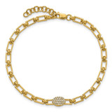 14K Polished Complete 1/8 carat Diamond Oval Cluster Fancy Link 7 inch Bracelet with 1 inch Extender