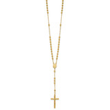 14k Polished Crucifix and Miraculous Medal with 4mm Mirror Beads Semi-solid 24 inch Rosary Necklace