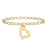 14k Polished Cut-out Dangle Heart 7.25 inch Bracelet