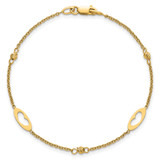 14k Polished Cut-out Hearts and Diamond-cut Beads 7.5 inch Bracelet