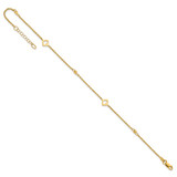 14k Polished Cut-out Hearts and Diamond-cut Beads 9 inch Anklet Plus 1 inch Extender