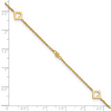 14k Polished Cut-out Hearts and Diamond-cut Beads 9 inch Anklet Plus 1 inch Extender