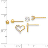 14K Polished CZ Ball and Heart Post Earring Set