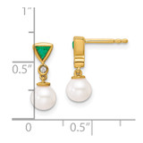 14K Polished Diamond and Emerald Pearl Dangle Post Earrings