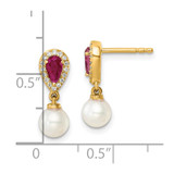 14K Polished Diamond Pearl and Ruby Dangle Post Earrings