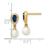 14K Polished Diamond Pearl and Sapphire Dangle Post Earrings